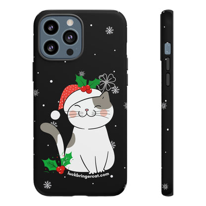 Cat Lovers Christmas Phone Case-iPhone, Samsung Galaxy,Google Pixel- Black With Cute Kitten