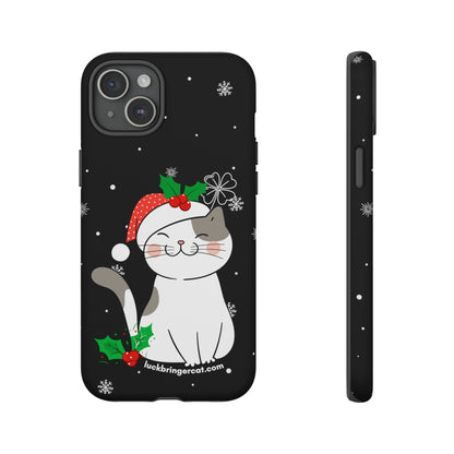 Cat Lovers Christmas Phone Case-iPhone, Samsung Galaxy,Google Pixel- Black With Cute Kitten