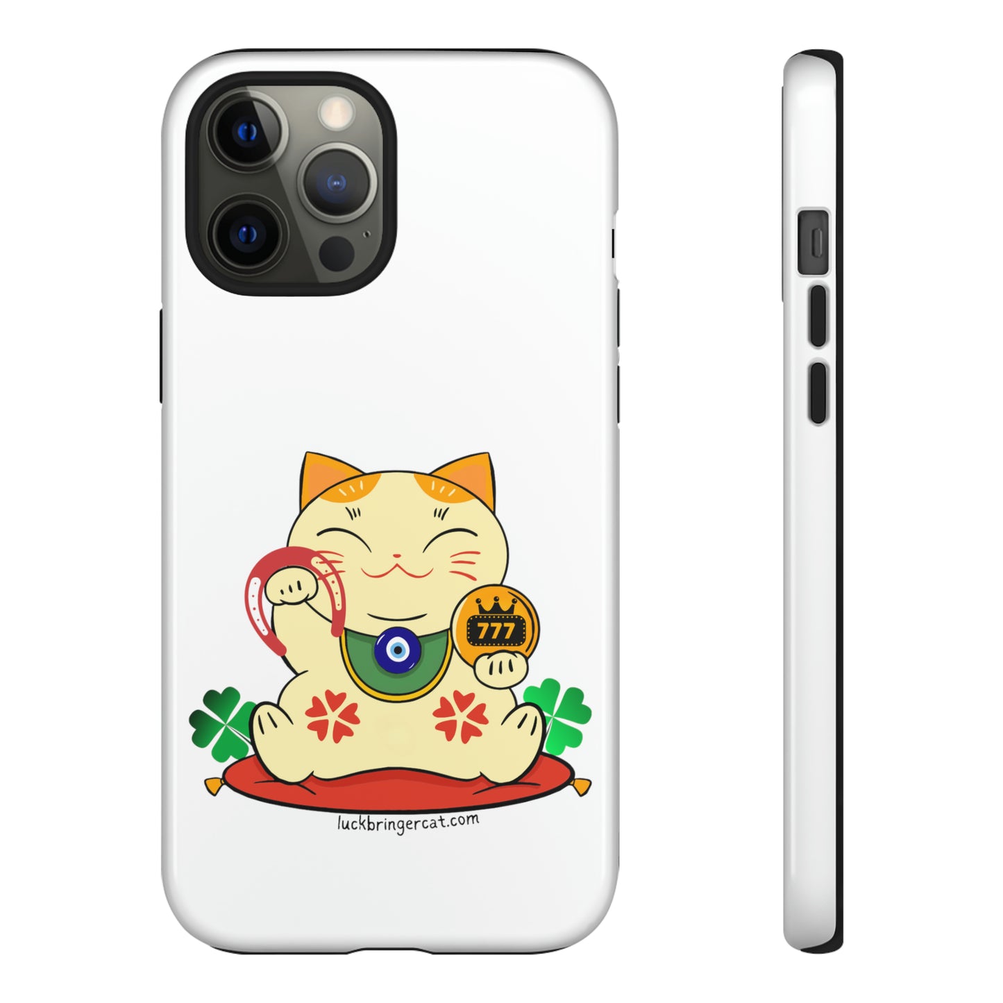 Cat Lovers Tough Phone Case- Maneki Neko Lucky Cat-White- iPhone, Samsung Galaxy, Google Pixel