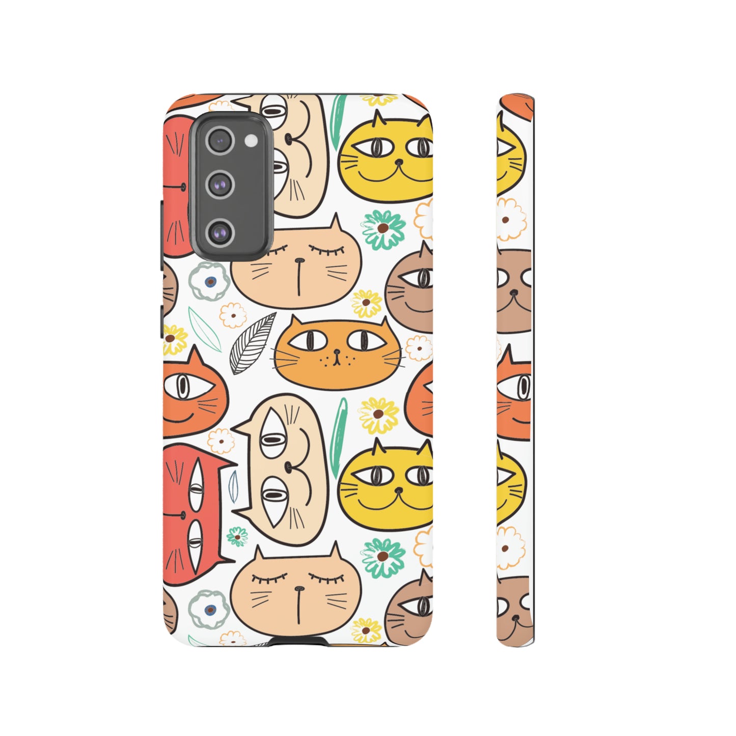 Premium-quality tough protective phone cases for iPhone, Samsung and Google - White With Cute Colorful Cartoon Cats