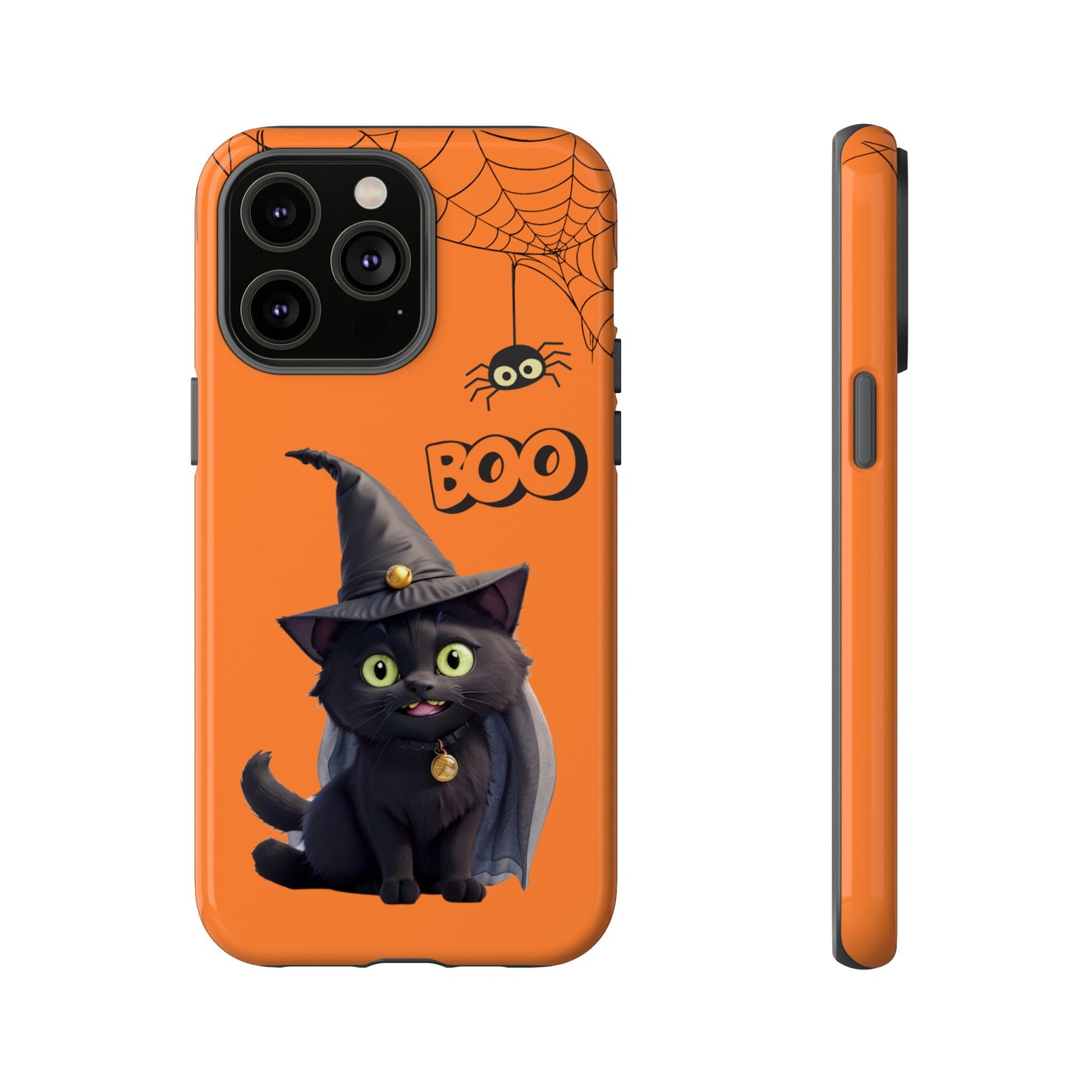 Premium-quality tough protective phone cases for iPhone,  Samsung and Google Phones - Orange - Spooky Halloween Black Cat