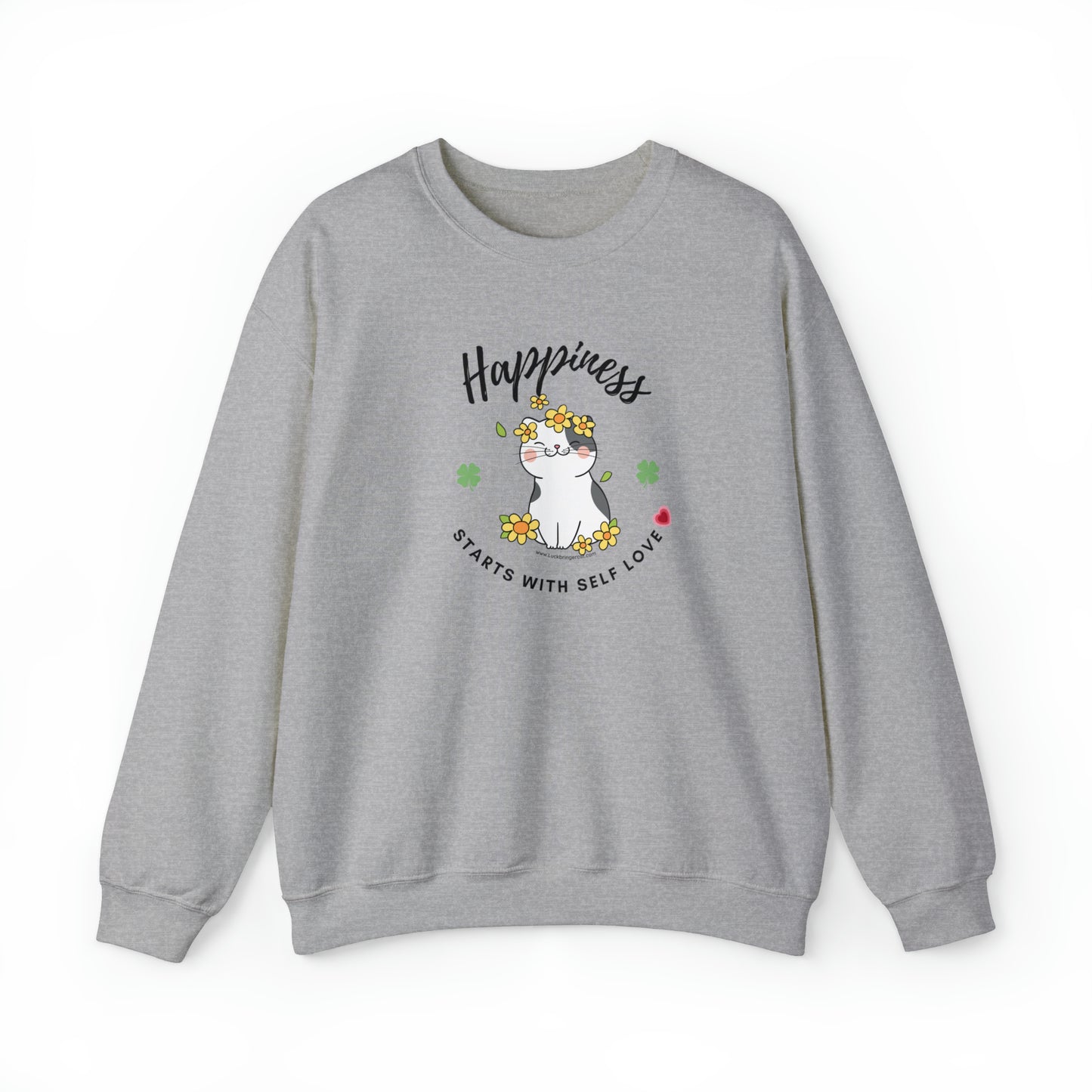 Selflove Sweatshirt With Happy Cute Cat- Happiness Starts With Self Love Shirt