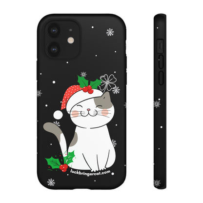 Cat Lovers Christmas Phone Case-iPhone, Samsung Galaxy,Google Pixel- Black With Cute Kitten