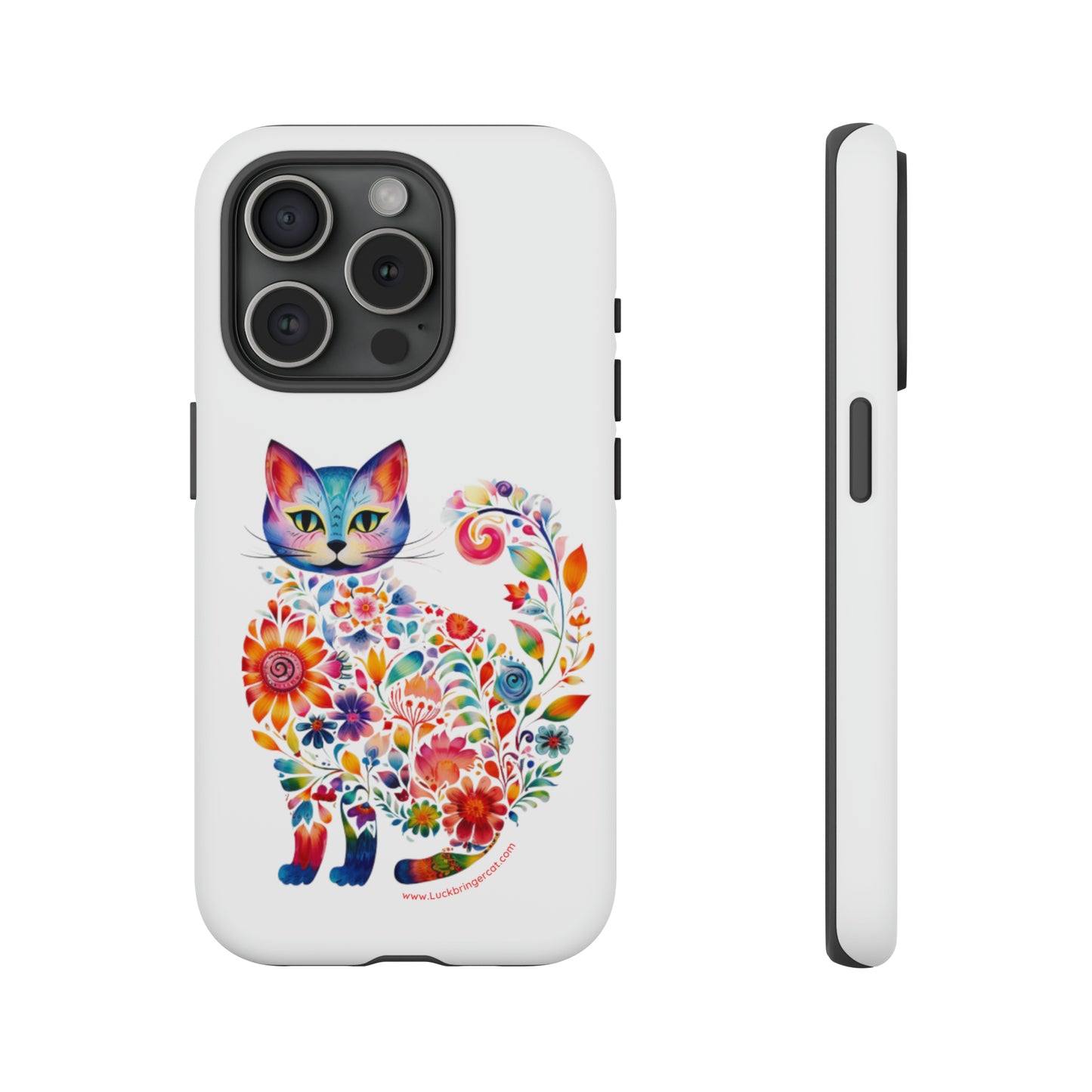 Floral Cat Lovers Phone case- iPhone, Samsung Galaxy, Google Pixel- White - Tough-Premium Quality