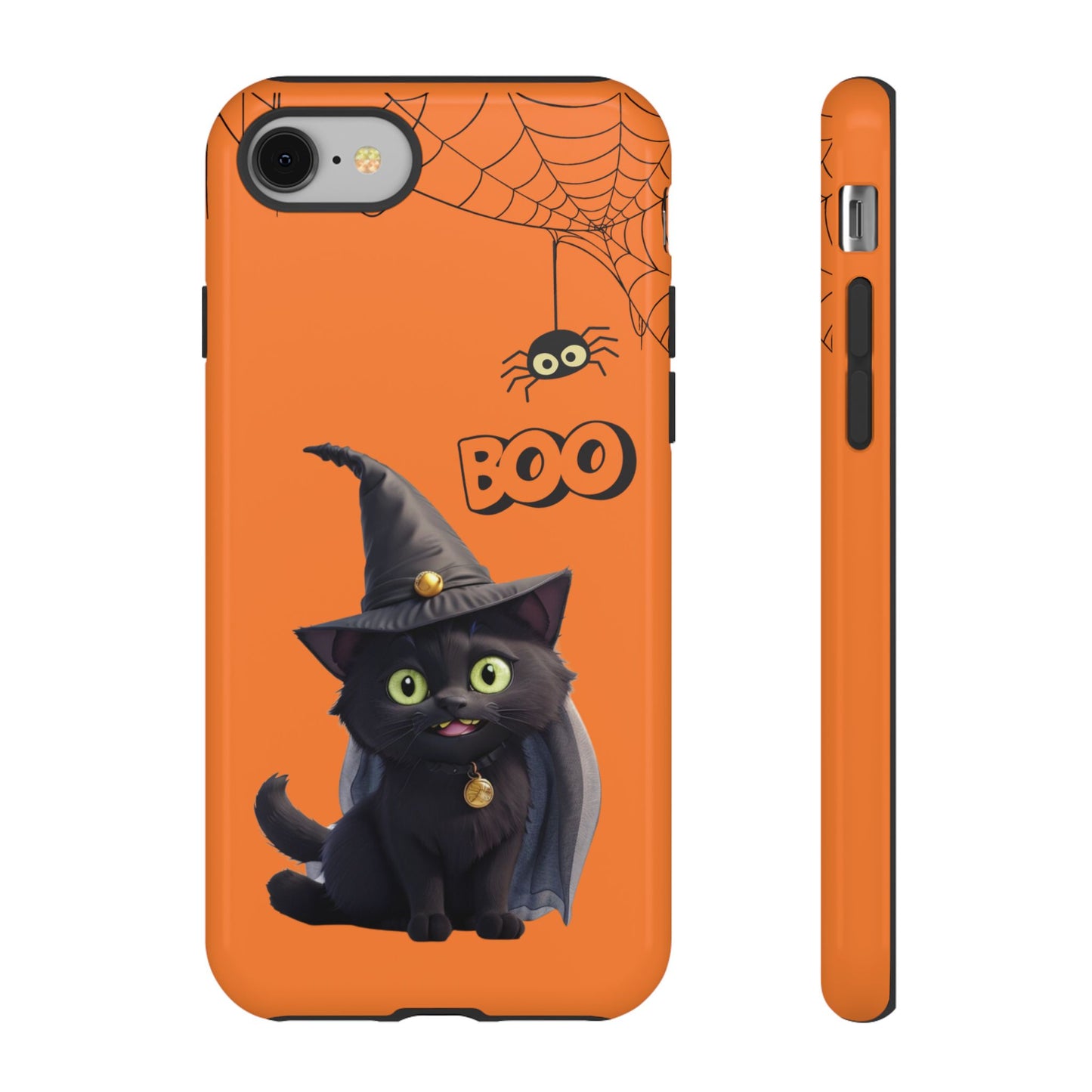 Premium-quality tough protective phone cases for iPhone,  Samsung and Google Phones - Orange - Spooky Halloween Black Cat