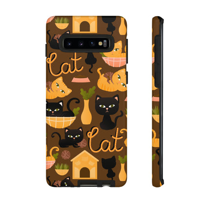 Premium-quality tough protective phone cases for iPhone, Samsung and Google - Brown With Cute Black and Orange Cats