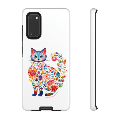 Floral Cat Lovers Phone case- iPhone, Samsung Galaxy, Google Pixel- White - Tough-Premium Quality