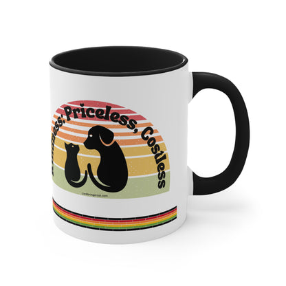 Cat and Dog Lovers Coffee Mug -Retro Style- Kindness Priceless Costless