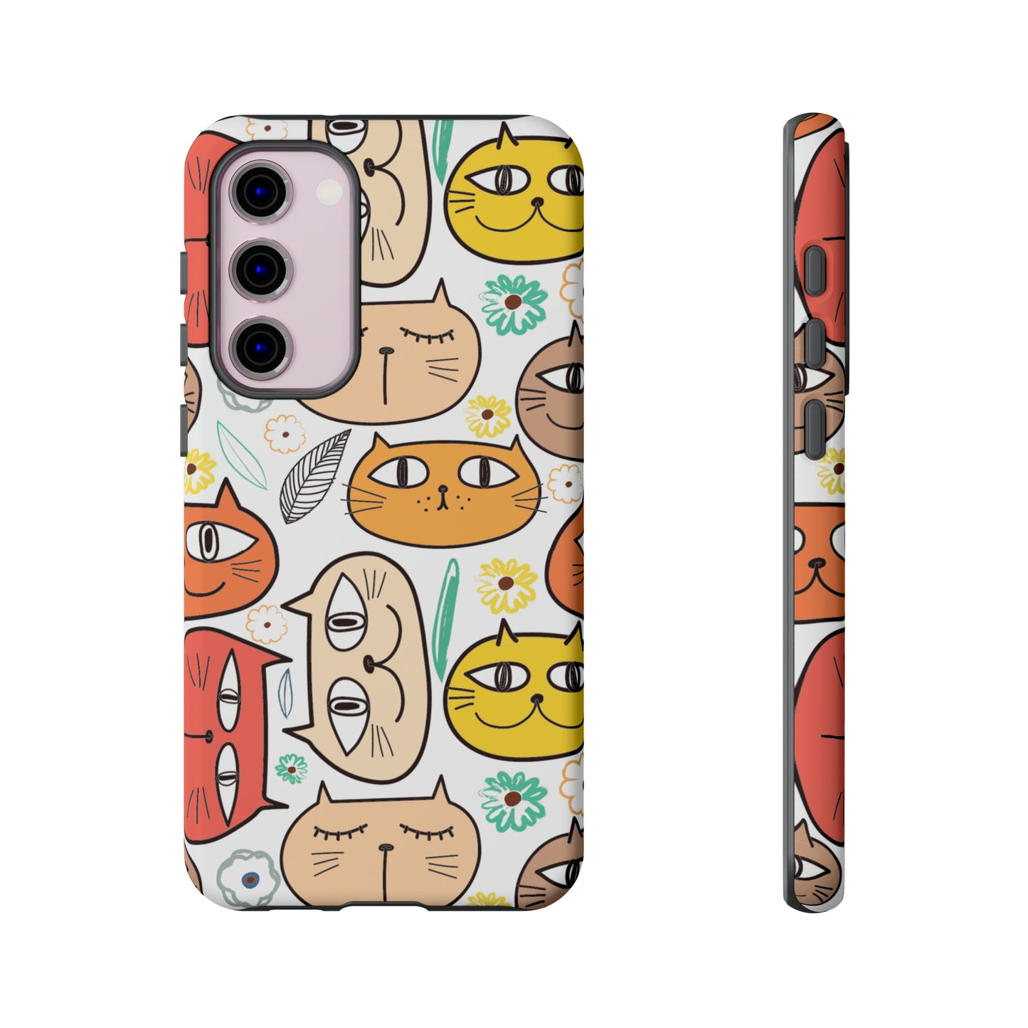 Premium-quality tough protective phone cases for iPhone, Samsung and Google - White With Cute Colorful Cartoon Cats