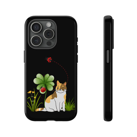 cat lovers lucky clover phone case- black-Cat mom mum gift- iPhone 15 Plus, iPhone 15 Pro, iPhone 15 Pro Max, iPhone 14 Plus, iPhone 14 Pro, iPhone 14 Pro Max, iPhone 13 mini, iPhone 13 Pro, iPhone 13 Pro Max, iPhone 12 mini, iPhone 12 Pro, iPhone 12 Pro Max, iPhone 11 Pro, iPhone 11 Pro Max, iPhone X, iPhone XR, iPhone XS, iPhone XS Max, iPhone 8, iPhone 8 Plus 