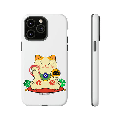 Cat Lovers Tough Phone Case- Maneki Neko Lucky Cat-White- iPhone, Samsung Galaxy, Google Pixel