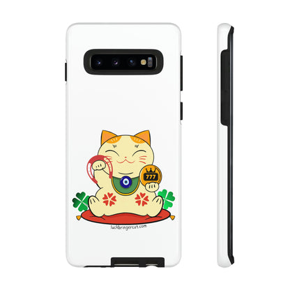 Cat Lovers Tough Phone Case- Maneki Neko Lucky Cat-White- iPhone, Samsung Galaxy, Google Pixel