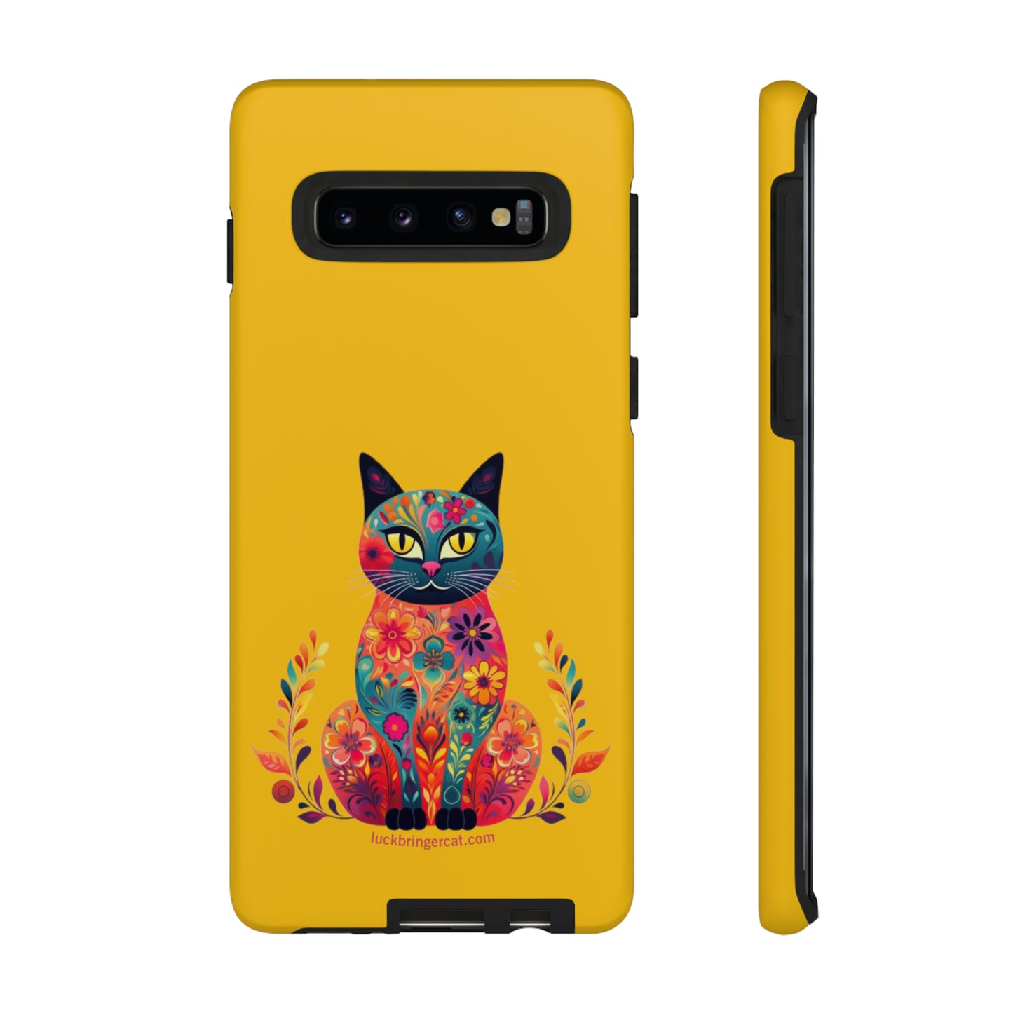 Phone Case for Cat Lovers- iPhone, Samsung Galaxy, Google Pixel- Colorful Floral Cat-Yellow-Graphic