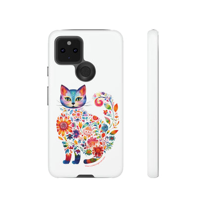 Floral Cat Lovers Phone Case White unique cat mom gift- Google Pixel 7, Google Pixel 6 Pro, Google Pixel 6, Google Pixel 5 5G