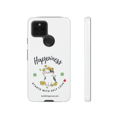 Cat Lovers Selflove  Phone Case- iPhone, Samsung Galaxy, Google Pixel- White- Happiness