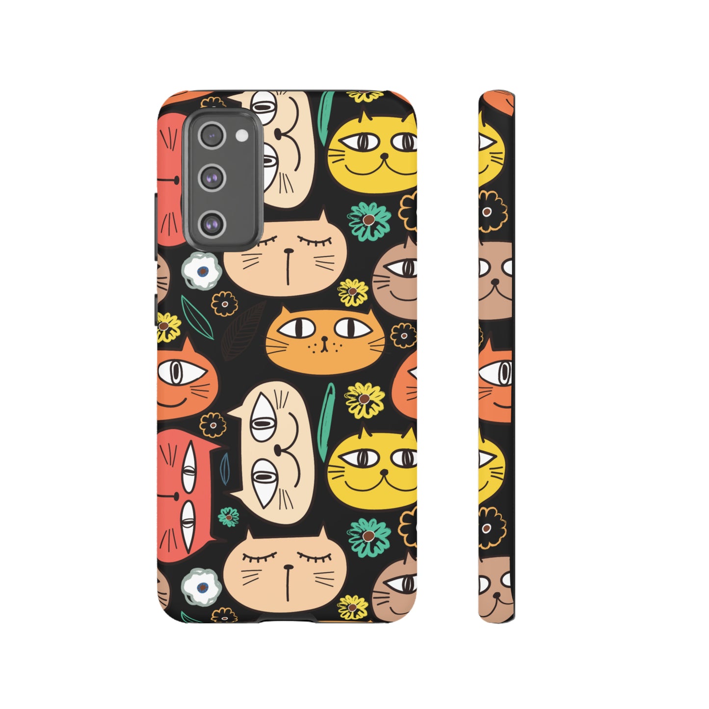 Premium-quality tough protective phone cases for iPhone, Samsung and Google - Black With Cute Colorful Cartoon Cats