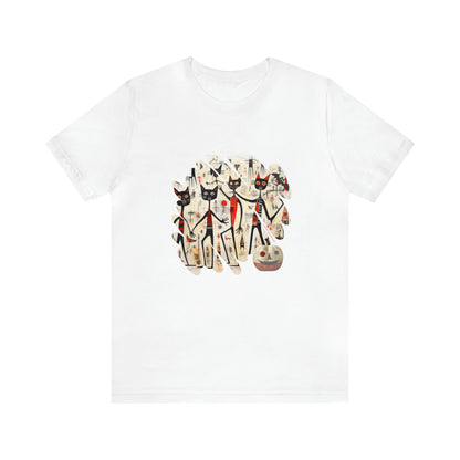 Halloween T-shirt With Modern Art Graphic Dancing Black Cats and Pumpkin