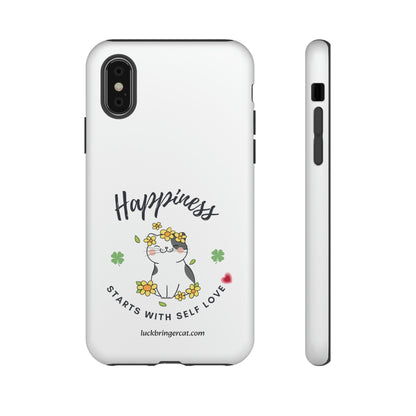 Cat Lovers Selflove  Phone Case- iPhone, Samsung Galaxy, Google Pixel- White- Happiness