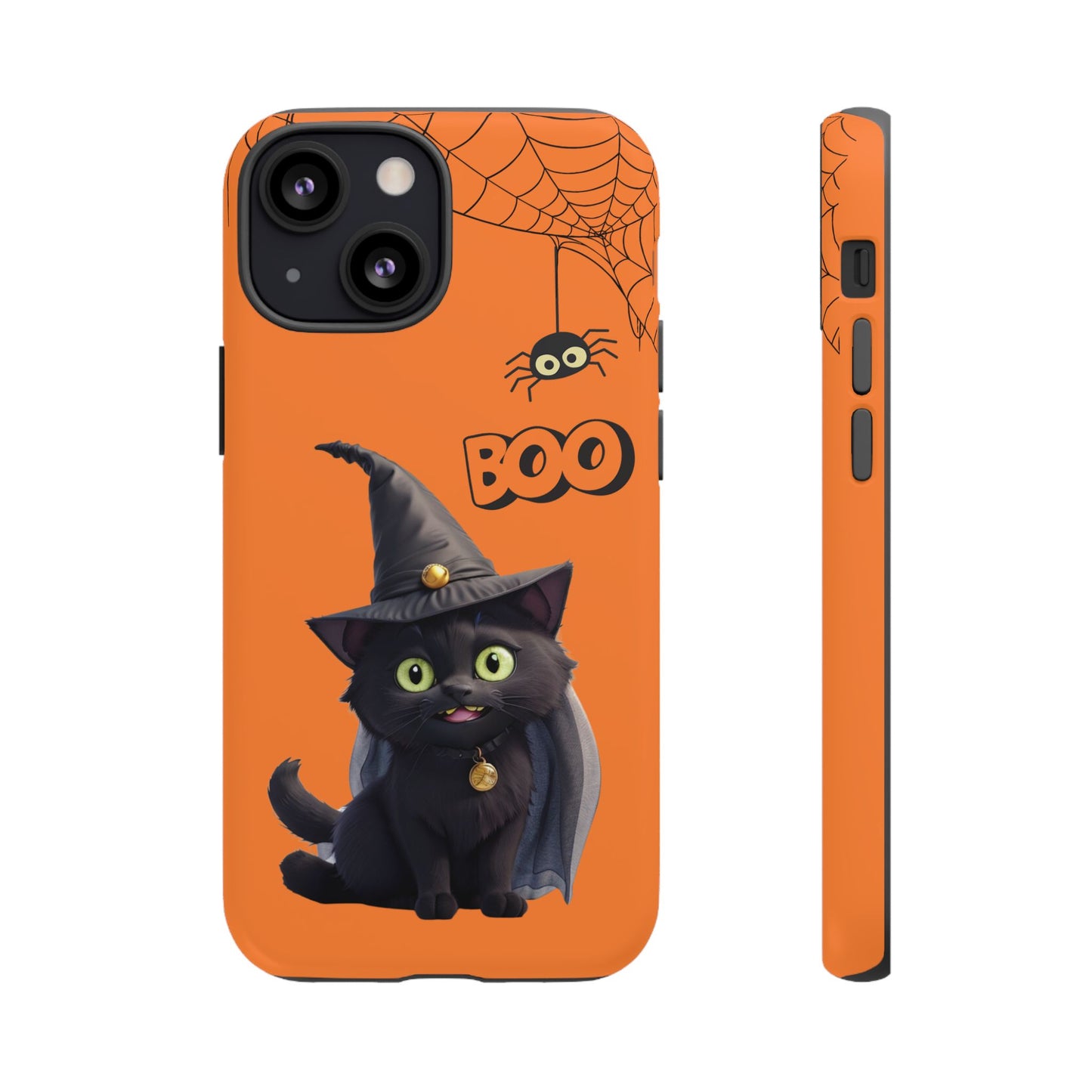 Premium-quality tough protective phone cases for iPhone,  Samsung and Google Phones - Orange - Spooky Halloween Black Cat