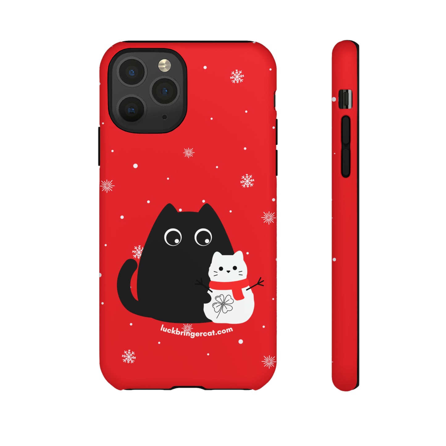 Cat Lovers Christmas Phone Case-iPhone, Samsung Galaxy, Google Pixel- Red and Black Snowman