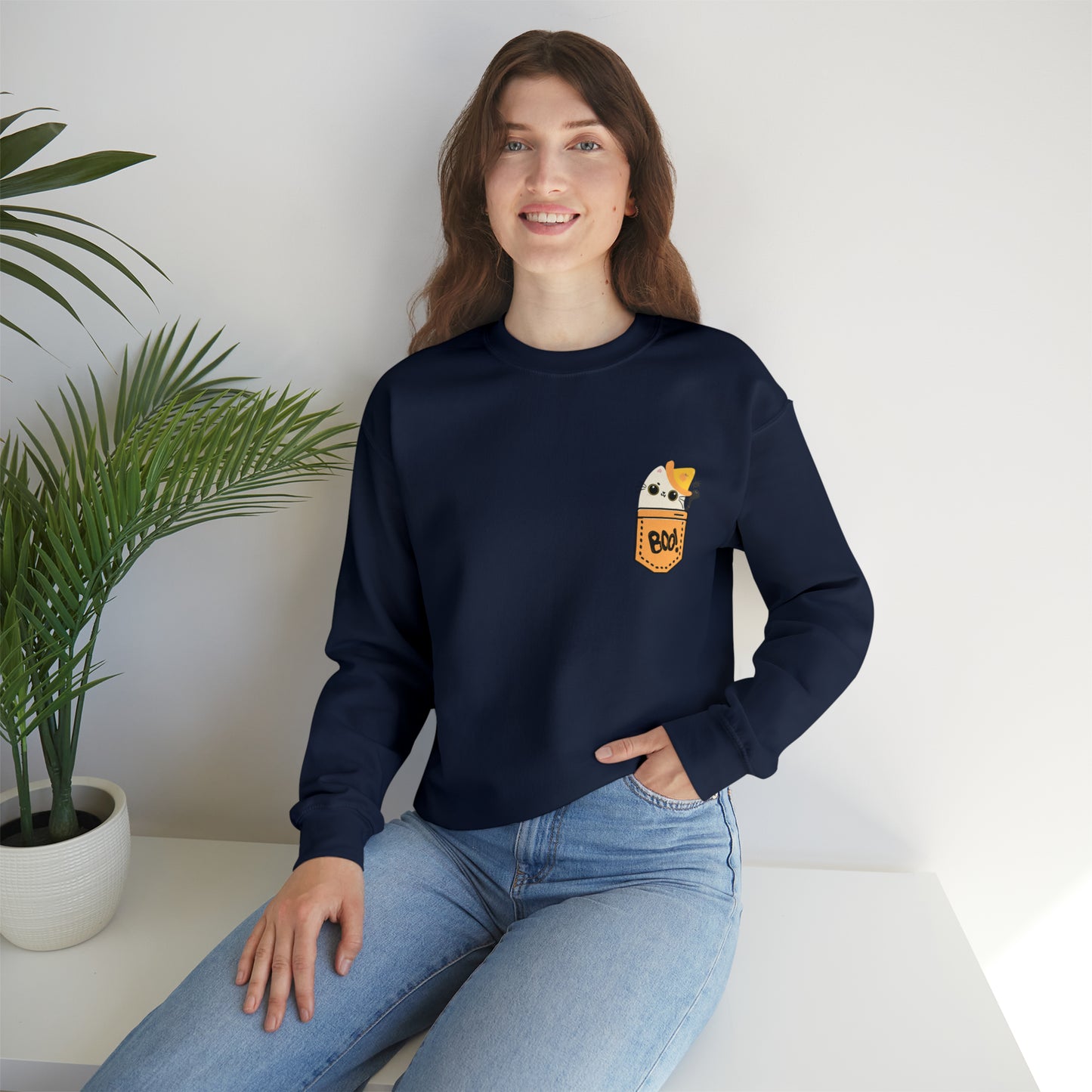 Halloween Crewneck Sweatshirt - Kitten in the Pocket