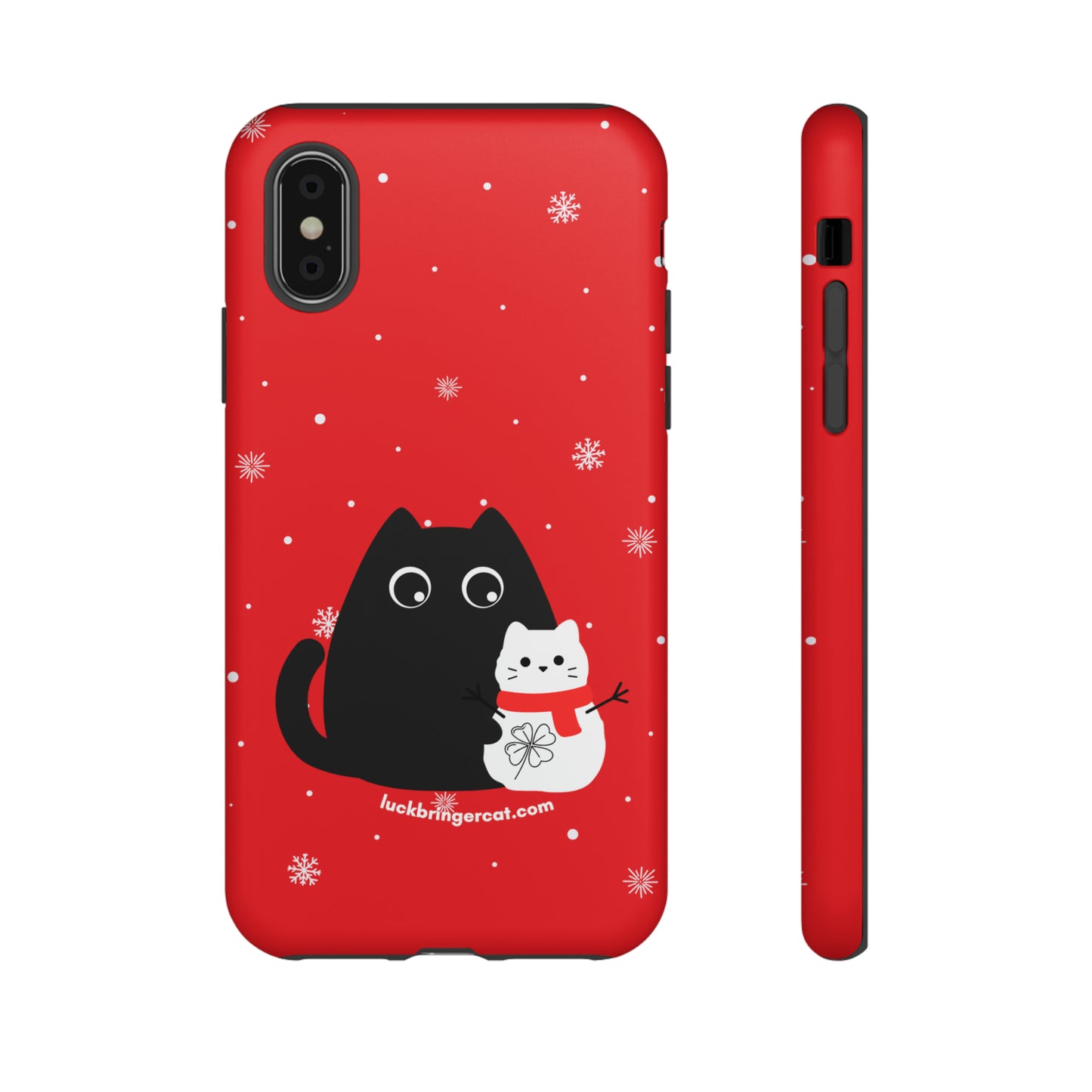 Cat Lovers Christmas Phone Case-iPhone, Samsung Galaxy, Google Pixel- Red and Black Snowman