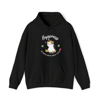 Cat Lovers Selflove Hooded Sweatshirt with Happy Cute Cat- Lucky Clover