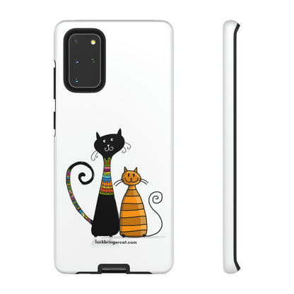 Funny Phone Case for Cat Lovers- iPhone, Samsung Galaxy and Google Pixel- White With Cute Black and Orange Cats