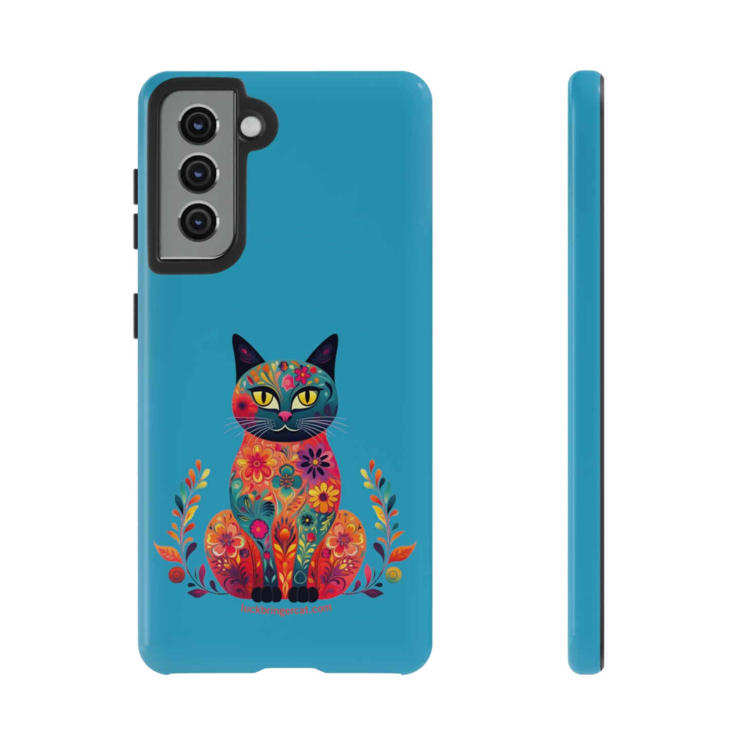 cat mom phone case-Turquoise-Samsung Galaxy S23, Samsung Galaxy S23 Plus, Samsung Galaxy S23 Ultra, Samsung Galaxy S22, Samsung Galaxy S22 Plus, Samsung Galaxy S22 Ultra, Samsung Galaxy S21, Samsung Galaxy S21 FE, Samsung Galaxy S21 Plus, Samsung Galaxy S21 Ultra, Samsung Galaxy S20, Samsung Galaxy S20 FE, Samsung Galaxy S20 Plus, Samsung Galaxy S20 Ultra, Samsung GalaxyS10, Samsung Galaxy S10E, Samsung Galaxy S10 Plus- gift for cat lovers, cat lover phone case-floral cat