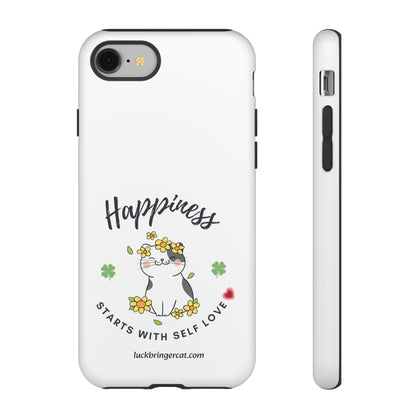 Cat Lovers Selflove  Phone Case- iPhone, Samsung Galaxy, Google Pixel- White- Happiness