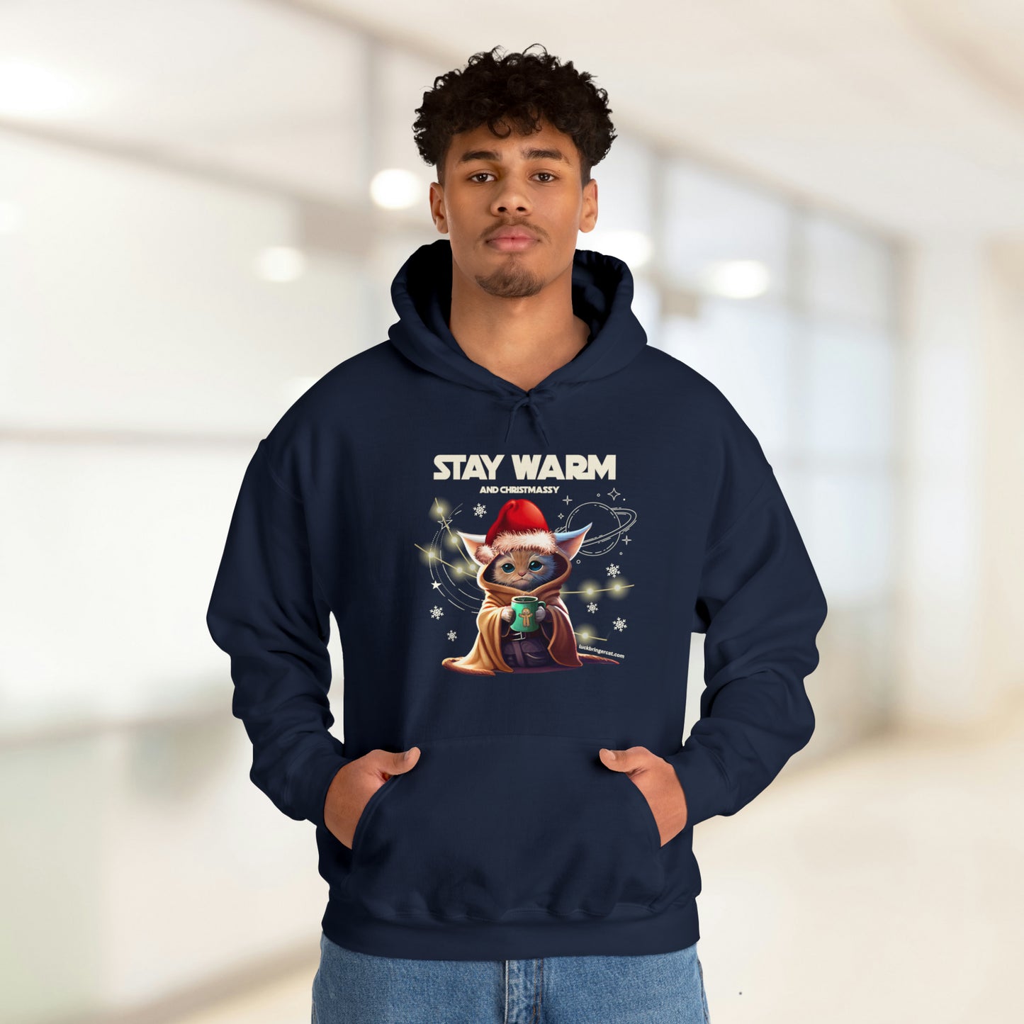 Graphic Christmas Hooded Sweatshirt for Cat Lovers - Stay Warm and Christmassy Hoodie