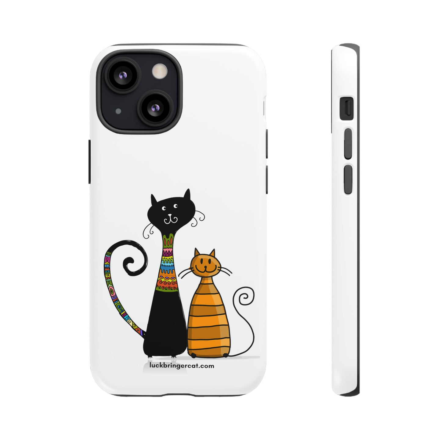 Funny Phone Case for Cat Lovers- iPhone, Samsung Galaxy and Google Pixel- White With Cute Black and Orange Cats