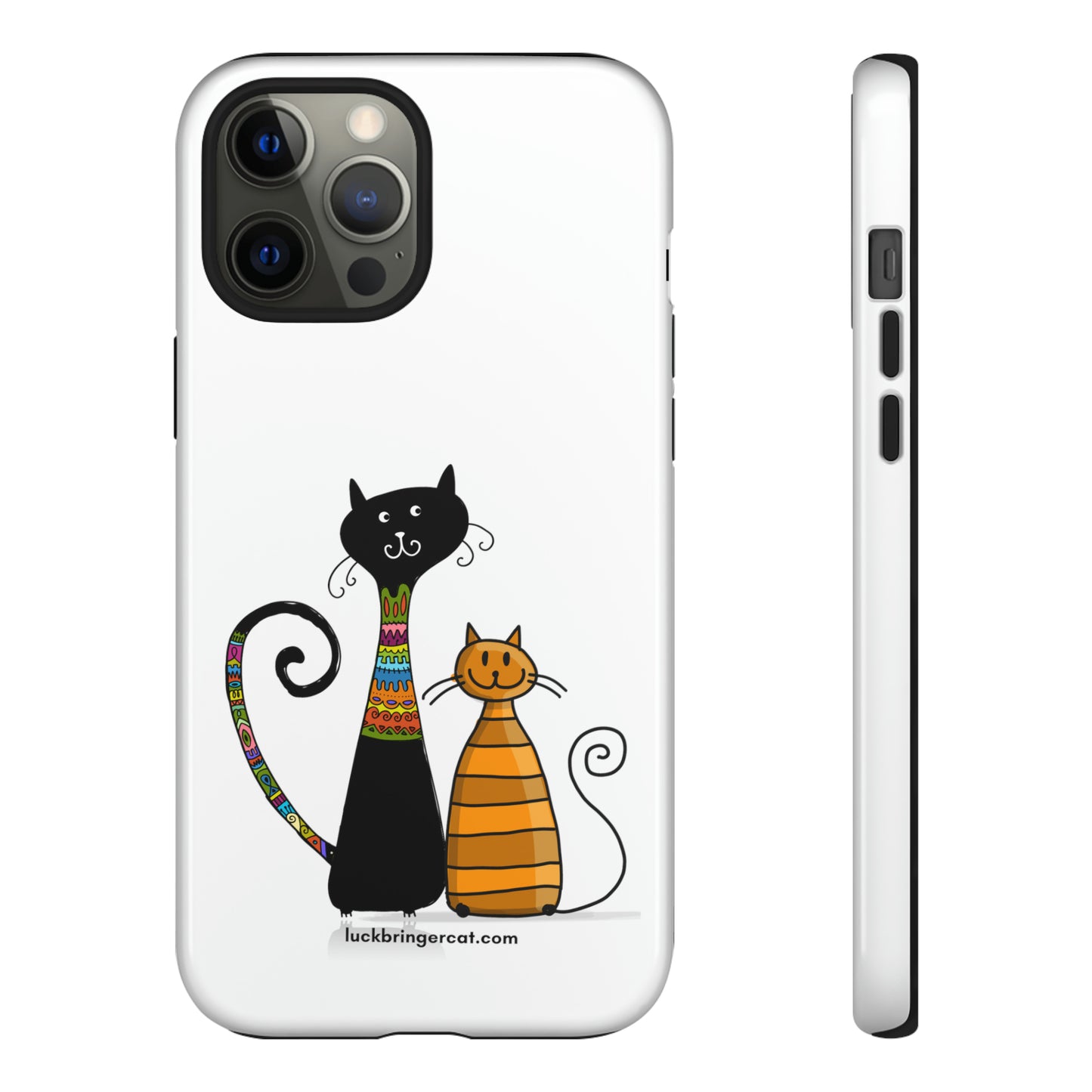 Funny Phone Case for Cat Lovers- iPhone, Samsung Galaxy and Google Pixel- White With Cute Black and Orange Cats