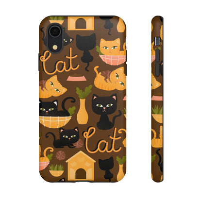 Premium-quality tough protective phone cases for iPhone, Samsung and Google - Brown With Cute Black and Orange Cats