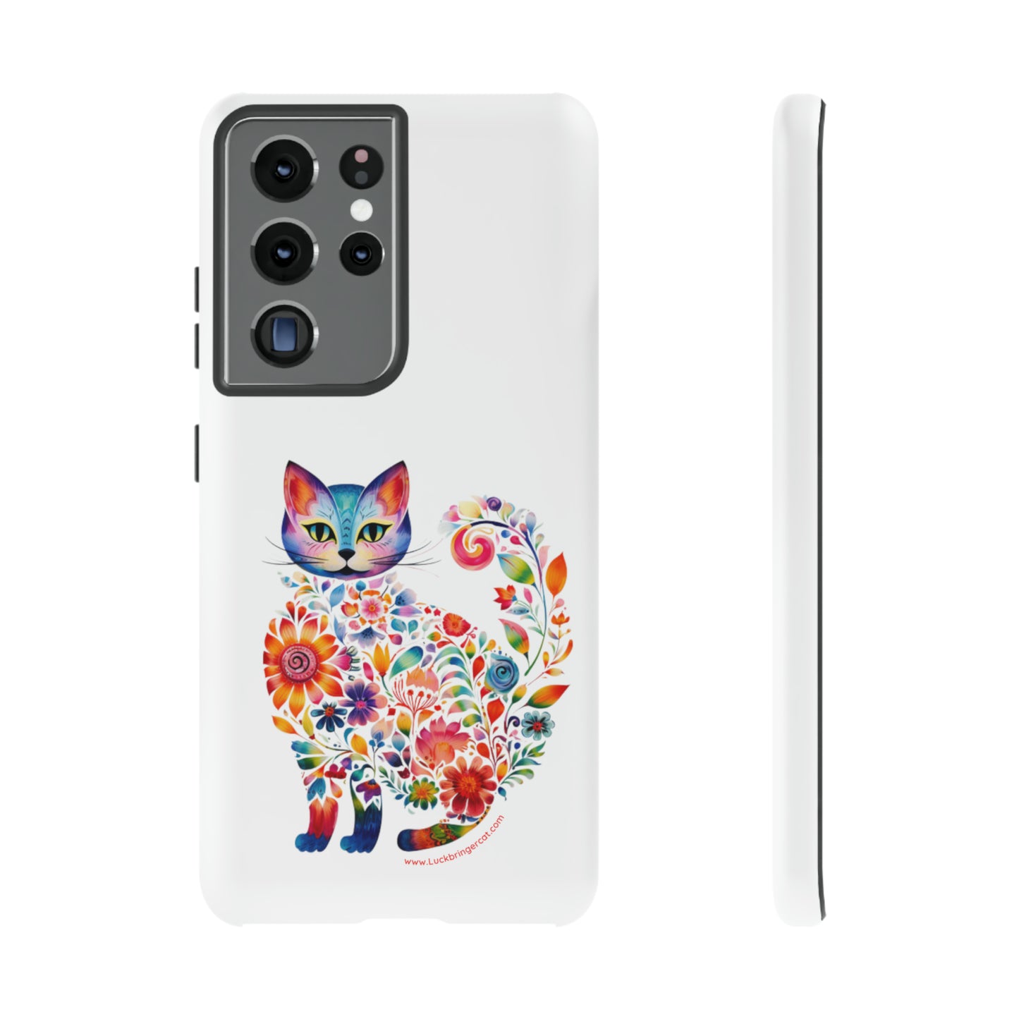 Floral Cat Lovers Phone case- iPhone, Samsung Galaxy, Google Pixel- White - Tough-Premium Quality