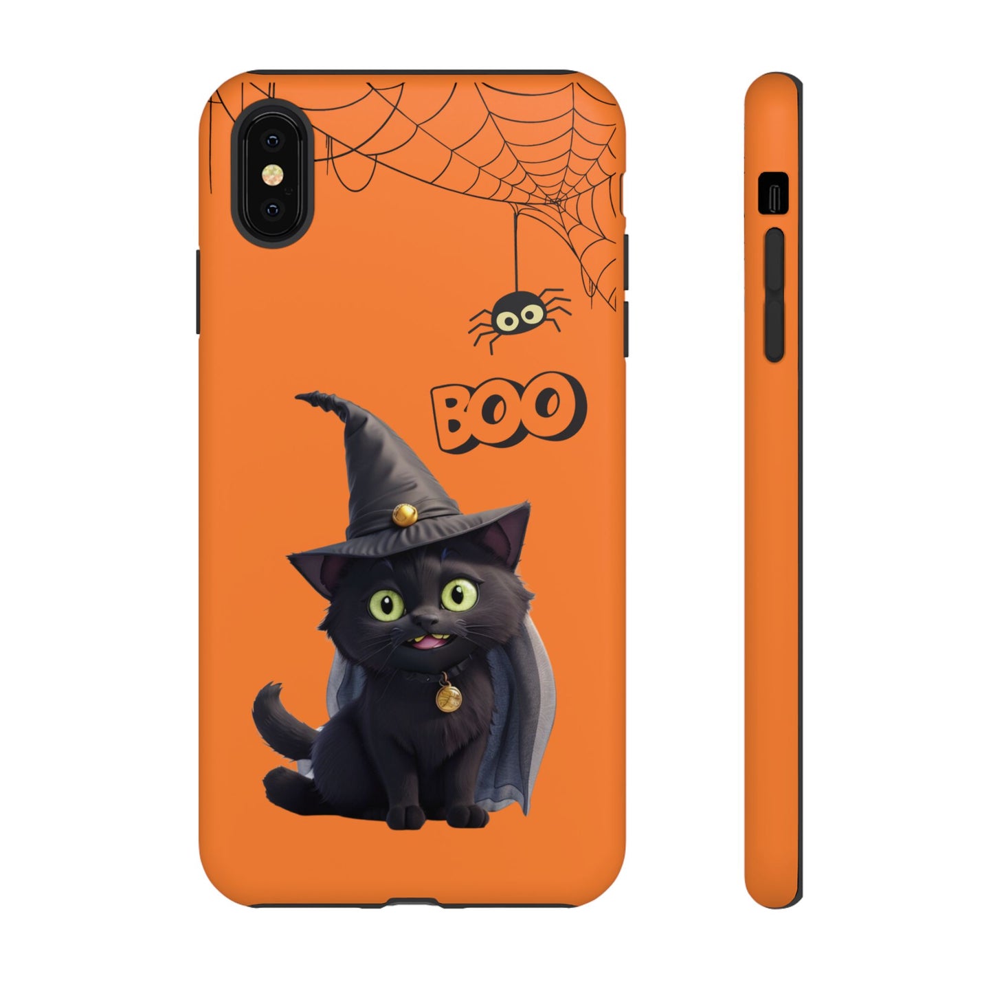 Premium-quality tough protective phone cases for iPhone,  Samsung and Google Phones - Orange - Spooky Halloween Black Cat