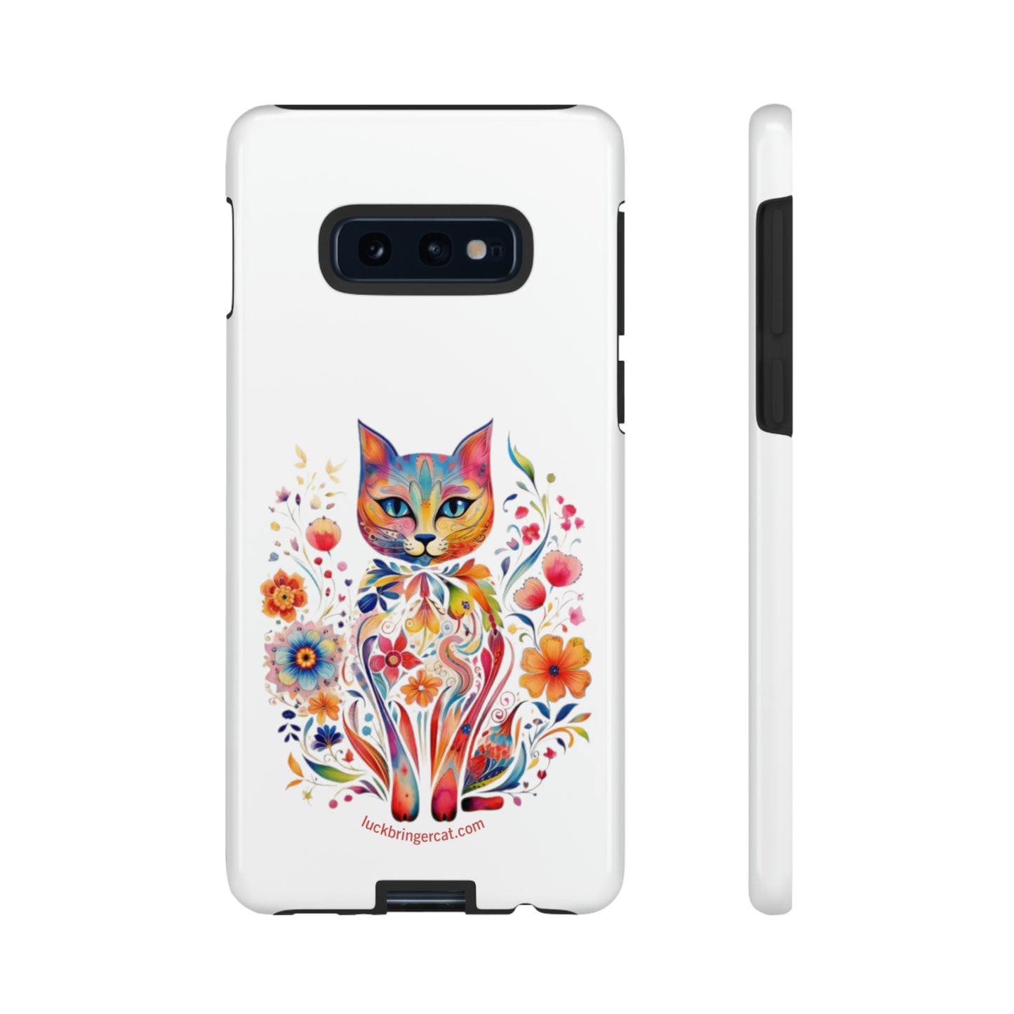 Phone Case for Cat and Flower Lovers- iPhone, Samsung Galaxy, Google Pixel- Colorful Floral Cat-White