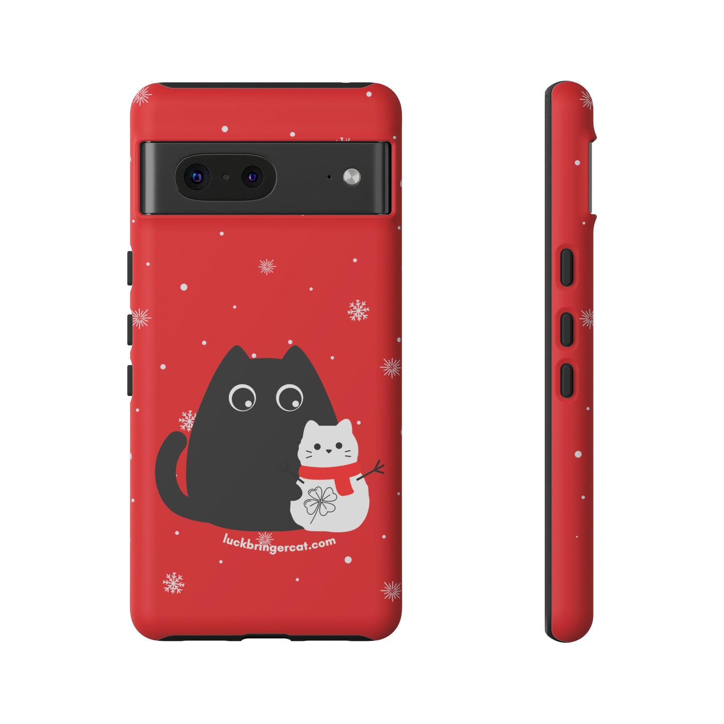 Cat Lovers Christmas Phone Case-iPhone, Samsung Galaxy, Google Pixel- Red and Black Snowman