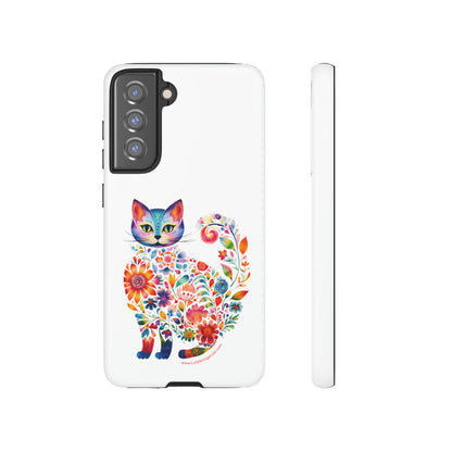 Floral Cat Lovers Phone case- iPhone, Samsung Galaxy, Google Pixel- White - Tough-Premium Quality