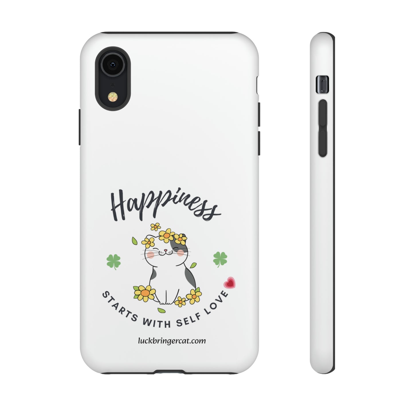 Cat Lovers Selflove  Phone Case- iPhone, Samsung Galaxy, Google Pixel- White- Happiness