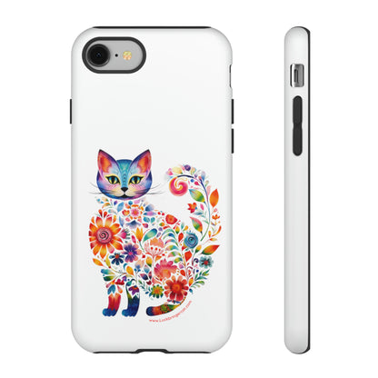 Floral Cat Lovers Phone case- iPhone, Samsung Galaxy, Google Pixel- White - Tough-Premium Quality