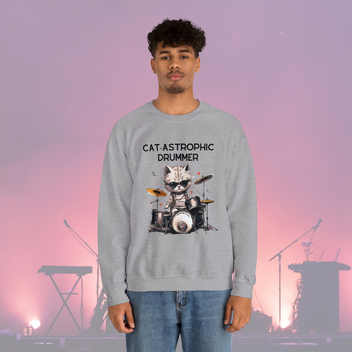 Unisex Crewneck Sweatshirt - Catastrophic Drummer Funny Sweater for Cat Lovers and Drummers