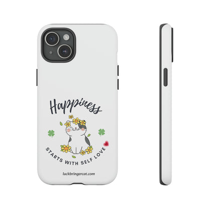 Cat Lovers Selflove  Phone Case- iPhone, Samsung Galaxy, Google Pixel- White- Happiness