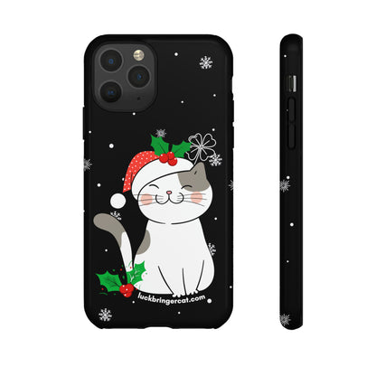 Cat Lovers Christmas Phone Case-iPhone, Samsung Galaxy,Google Pixel- Black With Cute Kitten