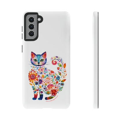 Floral Cat Lovers Phone case- iPhone, Samsung Galaxy, Google Pixel- White - Tough-Premium Quality