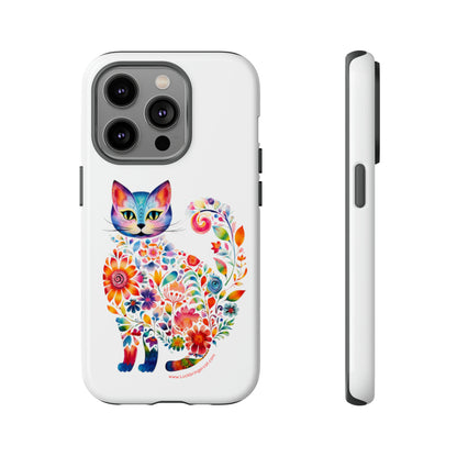 Floral Cat Lovers Phone case- iPhone, Samsung Galaxy, Google Pixel- White - Tough-Premium Quality