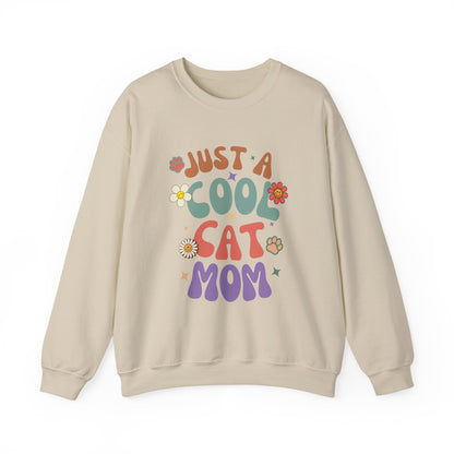 Crewneck Sweatshirt-Just A Cool Cat Mom Shirt-Retro Theme