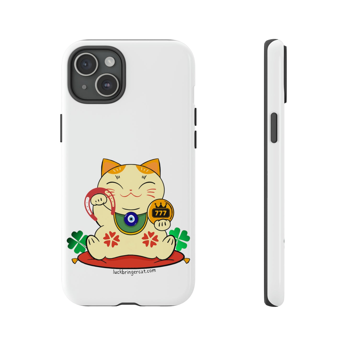 Cat Lovers Tough Phone Case- Maneki Neko Lucky Cat-White- iPhone, Samsung Galaxy, Google Pixel