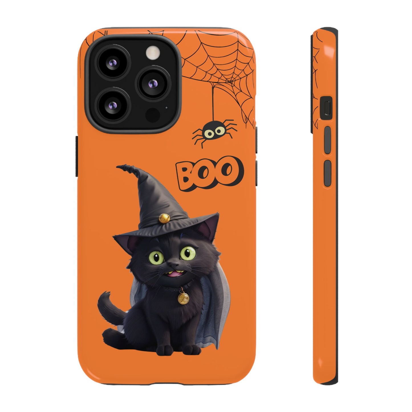 Premium-quality tough protective phone cases for iPhone,  Samsung and Google Phones - Orange - Spooky Halloween Black Cat