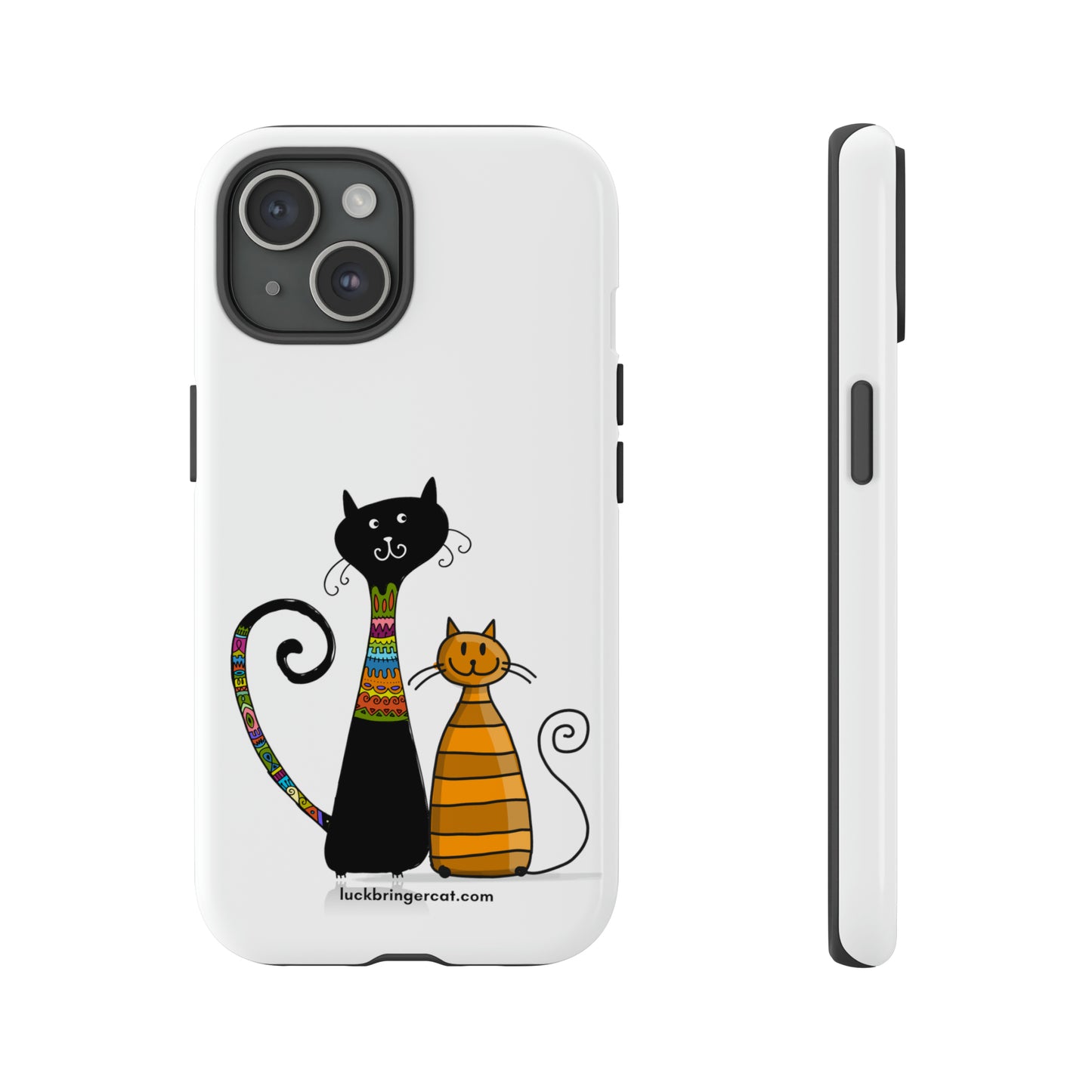 Funny Phone Case for Cat Lovers- iPhone, Samsung Galaxy and Google Pixel- White With Cute Black and Orange Cats